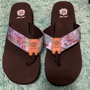 Yellow Box Flip Flops.